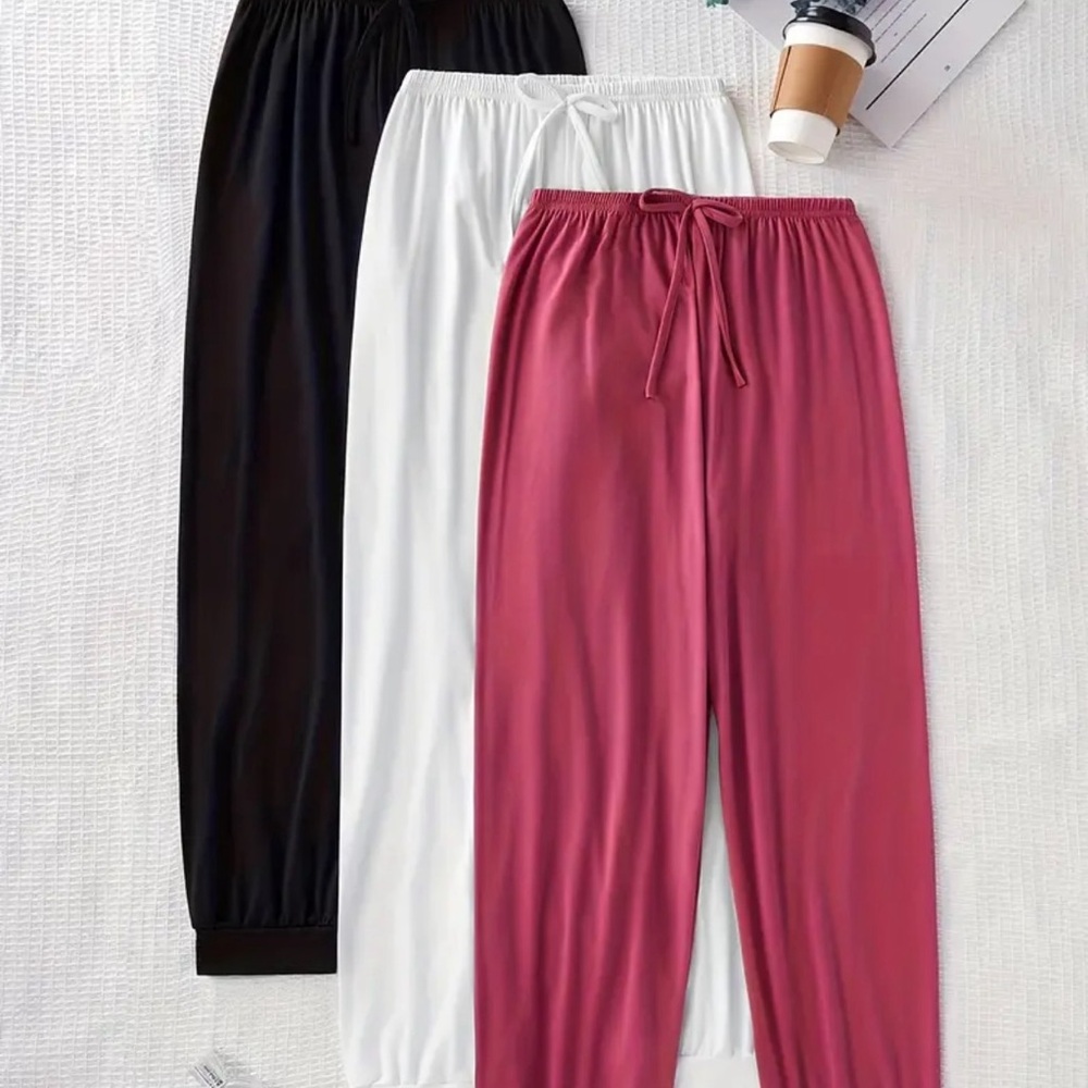 Three (3) Pair Women’s Pajama/Casual Pants - Black, White, and Pink - NEW
